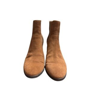 Anne Klein Brown Suede Ankle Boots Size 11 Round Toe Block Heel Casual Neutral
